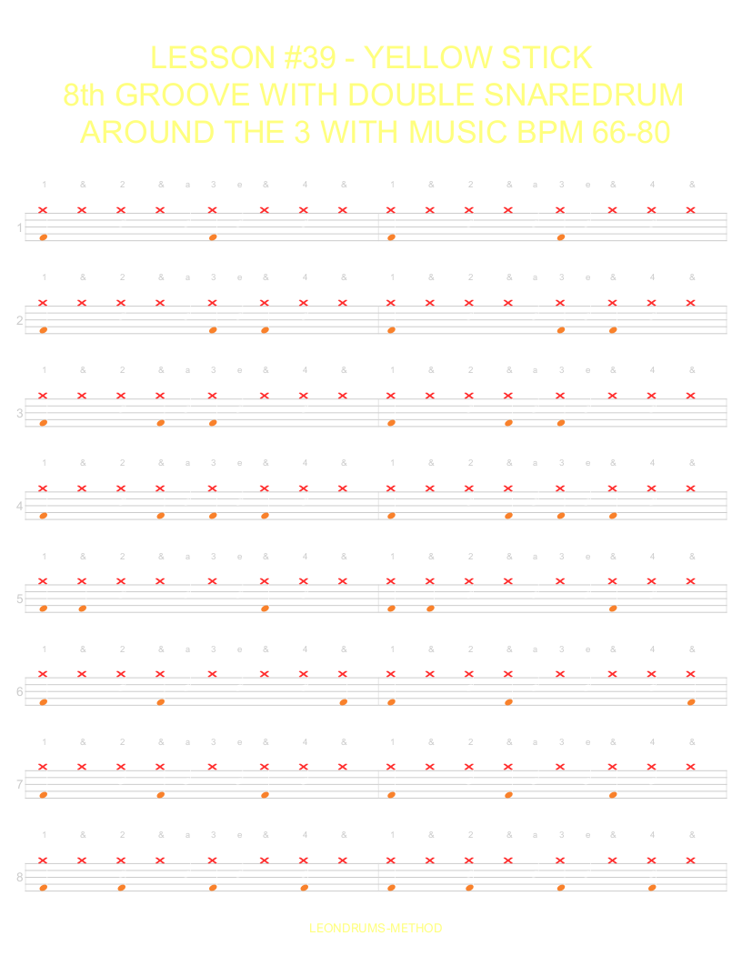 Lesson #39 8th Groove with double Snaredrum around the 3 with music ...